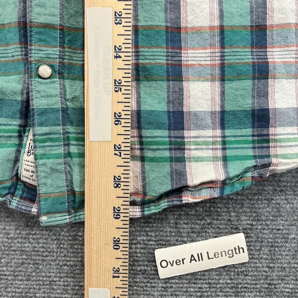 Lucky Brand Western Pearl Snap Button Shirt Mens XL Green Plaid Linen Blend - Picture 8 of 9